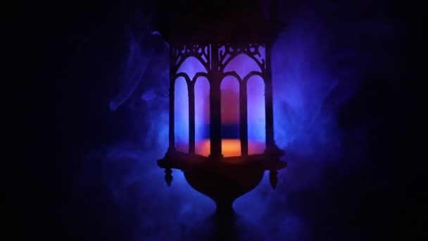 Arabische Laterne Mit Kerze Der Nacht Zum Islamischen Feiertag Muslimischer — Stockvideo