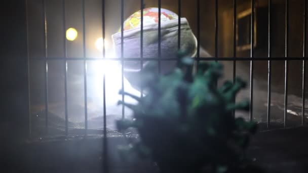 Вірус Корони Закриває Творчу Концепцію Земну Кулю Коронавірус Язниці — стокове відео