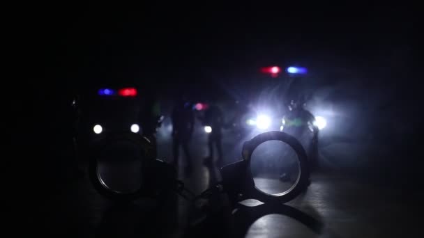 Riprese Ravvicinate Auto Della Polizia Miniatura Con Luci Sfondo Scuro — Video Stock