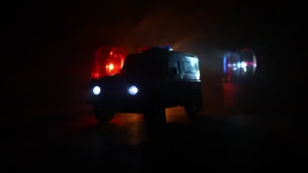 Policía Coche Azul Rojo Ronda Sirena Vintage Oscuridad Sirena Policía — Vídeo de stock