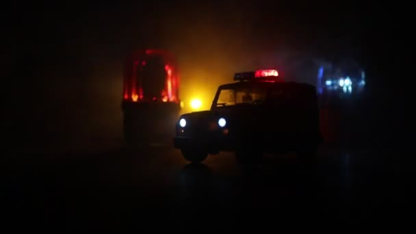 Polisbil Blå Och Röd Rund Vintage Siren Mörker Roterande Retro — Stockvideo