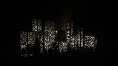 Çizgi film tarzı şehir binaları. Gerçekçi şehir ışıklarla minyatürler inşa ediyor. Geçmişi. Dekoratif şehir. Seçici odak