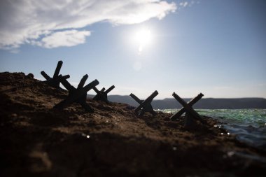 2. Dünya Savaşı canlandırması (D-Day). Oyuncak askerler, çıkarma gemileri ve kirpilerle yaratıcı dekorasyon. 6 Haziran 1944 'te Normandiya' ya inen savaş sahnesi. Seçici odak