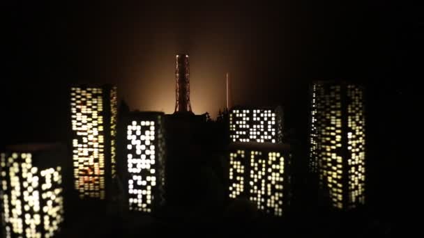 Kerncentrale Pijp Donkere Achtergrond Met Mystieke Licht Van Explosie Tsjernobyl — Stockvideo