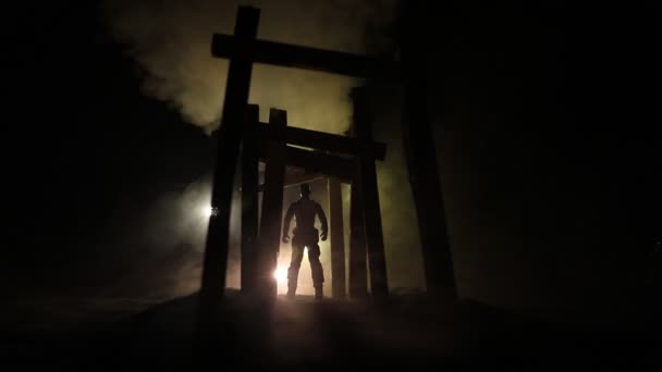 Imágenes Túnel Madera Estilo Japonés Abstracto Por Noche Escena Nocturna — Vídeos de Stock
