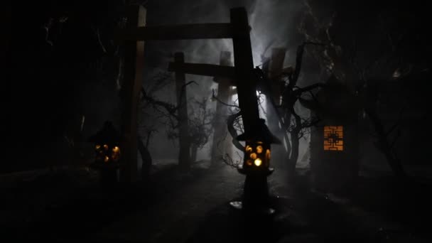 Съемка Абстрактного Деревянного Туннеля Японском Стиле Ночью Ночная Сцена Фантастическом — стоковое видео