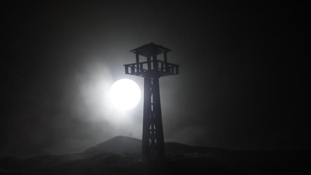 Decoração Arte Criativa Conceito Guerra Silhueta Torre Vigia Exército Noite — Vídeo de Stock