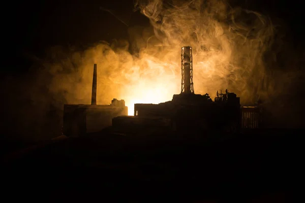 Творче Оформлення Творів Мистецтва Чорнобильська Атомна Електростанція Вночі Шар Покинутої — стокове фото