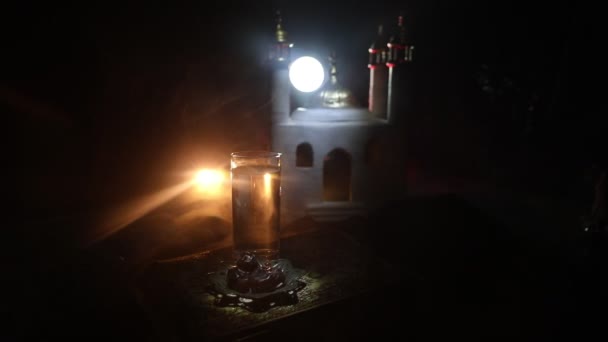 Silhouette Bâtiment Mosquée Sur Fond Brumeux Tonique Ramadan Kareem Fond — Video