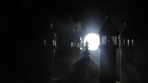 Silhouette Bâtiment Mosquée Sur Fond Brumeux Tonique Ramadan Kareem Fond — Video