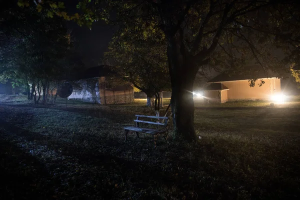 Casa Velha Com Fantasma Floresta Noite Casa Terror Assombrada Abandonada — Fotografia de Stock