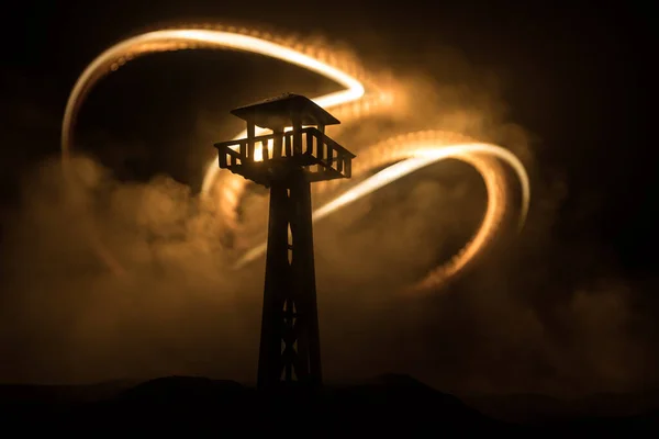 Decorazione Artistica Creativa Concetto Guerra Silhouette Della Torre Guardia Dell — Foto Stock