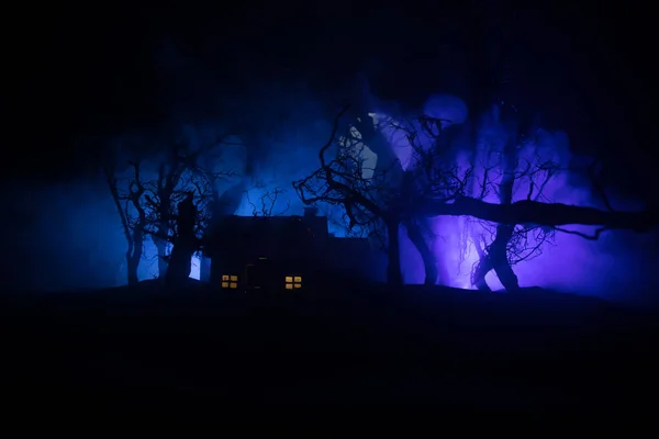 Old House Ghost Forest Night Abandoned Haunted Horror House Fog — Stock Photo, Image