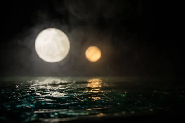 Concept Fantastique Pleine Lune Sur Mer Jusqu Nuit Décoration Table — Photo