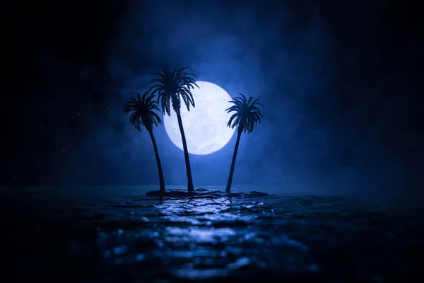 Romantic Night Scene Fantasy Night Landscape Little Island Palms Full — Stock Photo, Image