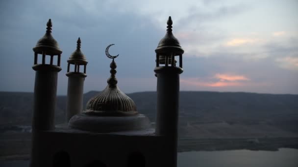 Ramadan Kareem Background Realistische Moschee Miniatur Selektiver Fokus — Stockvideo