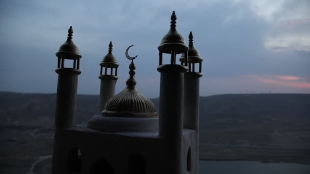 Ramadan Kareem Background Realistische Moschee Miniatur Selektiver Fokus — Stockvideo
