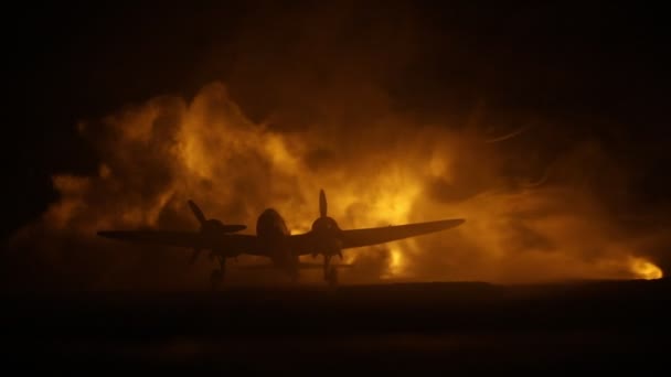 Воздушная Авария Горящий Падающий Самолет Самолёт Упал Землю Украшен Игрушкой — стоковое видео