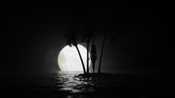 Romantyczna Scena Nocy Księżycem Nad Morzem Nocy — Wideo stockowe