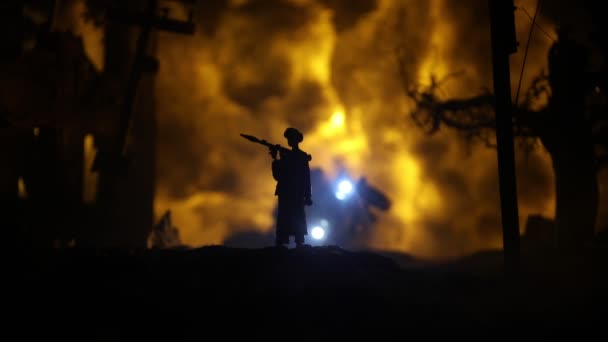 Oorlogsconcept Militaire Silhouetten Vechtscène Oorlog Mist Lucht Achtergrond Wereldoorlog Soldaten — Stockvideo