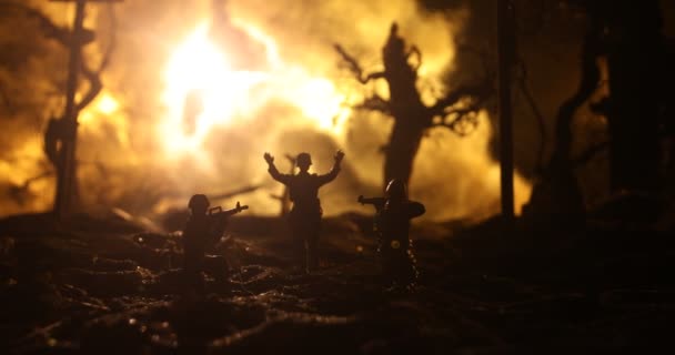 Concept Guerre Silhouettes Militaires Scène Combat Sur Fond Brouillard Guerre — Video