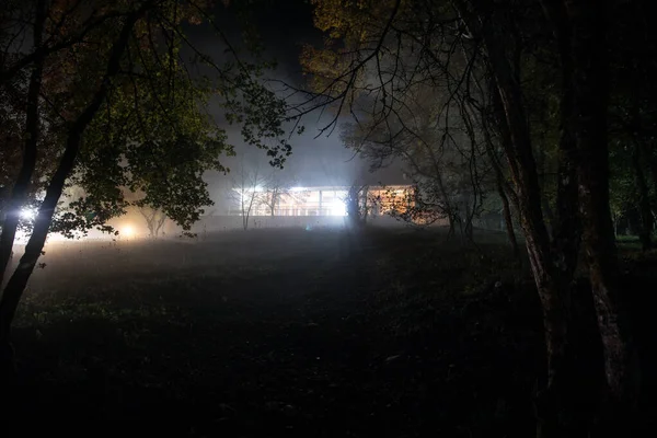 Geceleri Ormanda Bir Hayaletin Olduğu Eski Bir Terk Edilmiş Bir — Stok fotoğraf