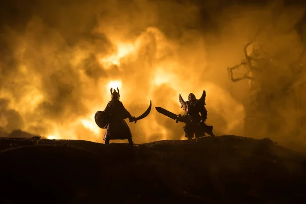 Escena Batalla Medieval Con Caballería Infantería Siluetas Figuras Como Objetos —  Fotos de Stock