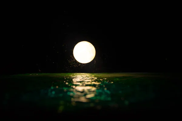 Романтическая Живописная Панорама Полной Луной Море Ночью Украшение Стола Лунной — стоковое фото
