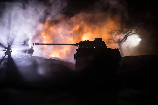 Kriegskonzept Militärische Silhouetten Kampfszene Auf Kriegsnebel Himmel Hintergrund Weltkriegssoldaten Silhouette — Stockfoto