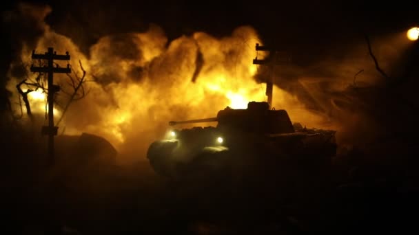 Conceito Guerra Silhuetas Militares Lutando Cena Fundo Céu Nevoeiro Guerra — Vídeo de Stock