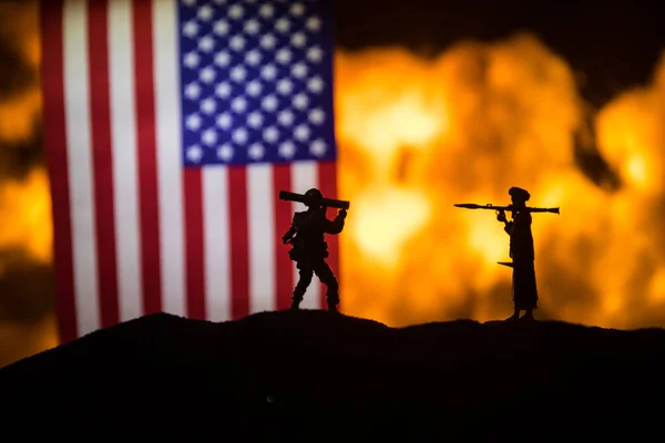 Small Flag Burning Dark Background Concept Crisis War Political Conflicts — Stock Photo, Image