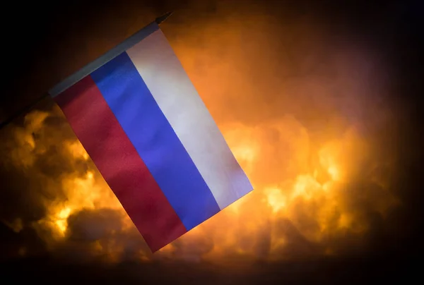 Háborús Válság Országok Közötti Politikai Konfliktusok Koncepciója Zászló Oroszország Sötét — Stock Fotó