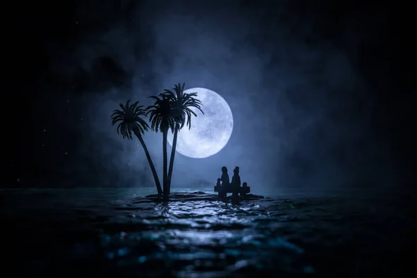 Scène Nuit Romantique Paysage Nocturne Fantastique Avec Petite Île Avec — Photo