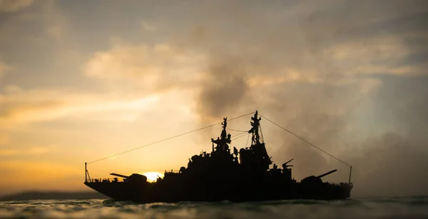 War Concept Night Battle Scene Sea Dramatic Toned Clouds Effect — Stock Photo, Image
