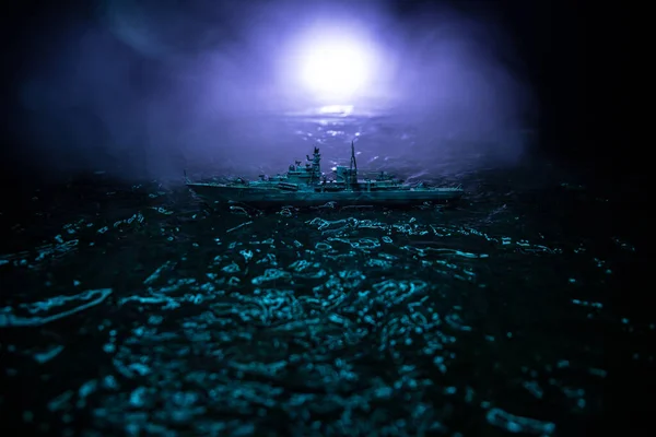 Concepto Guerra Escena Batalla Nocturna Mar Efecto Dramático Nubes Tonificadas — Foto de Stock