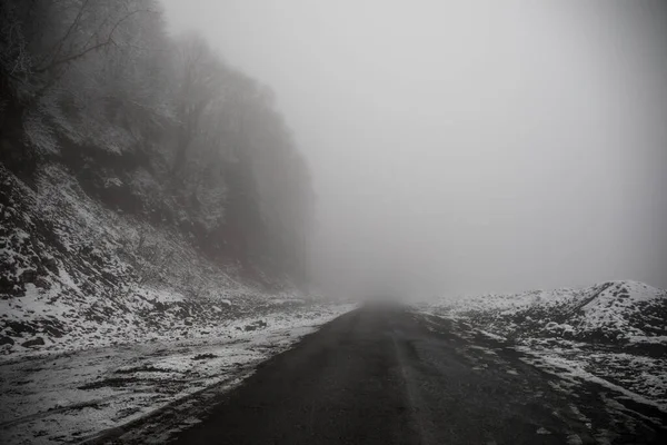 Zimní Stromy Horách Pokryté Čerstvým Sněhem Krásná Mlhavá Krajina Větvemi — Stock fotografie