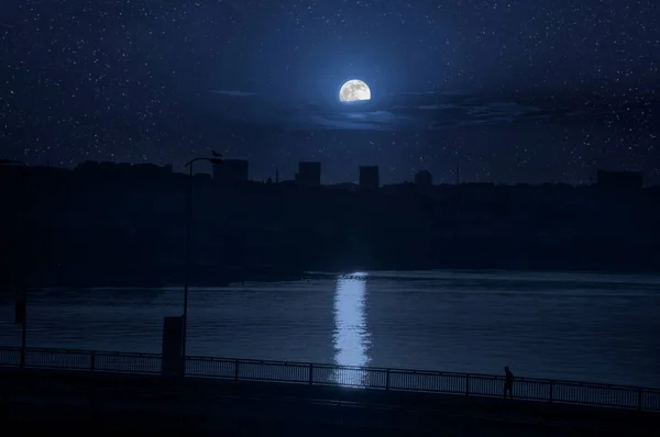 Nachtbeleuchtung Der Hagia Sophia Bei Vollmond Der Dämmerung Istanbul Türkei — Stockfoto