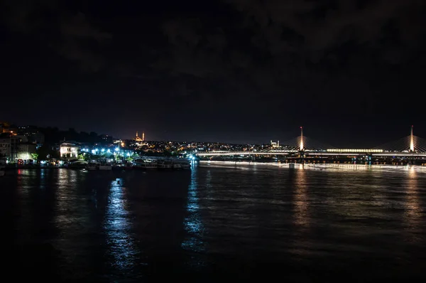 Нічні Вогні Hagia Sophia Під Повним Місяцем Сутінках Стамбулі Довга — стокове фото