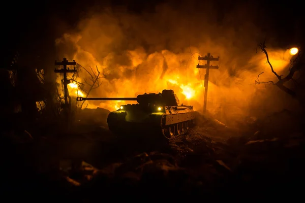 Concept Guerre Silhouettes Militaires Combat Scène Sur Fond Brouillard Guerre — Photo
