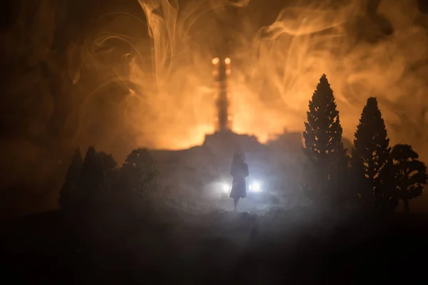 Творческое Художественное Оформление Чернобыльская Аэс Ночью Планировка Покинутой Чернобыльской Станции — стоковое фото