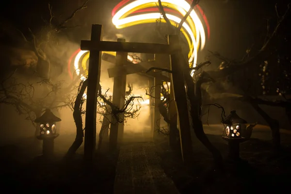 Décoration Artistique Créative Tunnel Bois Style Japonais Abstrait Nuit Scène — Photo