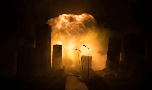 Conceito Apocalipse Guerra Nuclear Explosão Bomba Nuclear Cidade Cidade Destruída — Fotografia de Stock