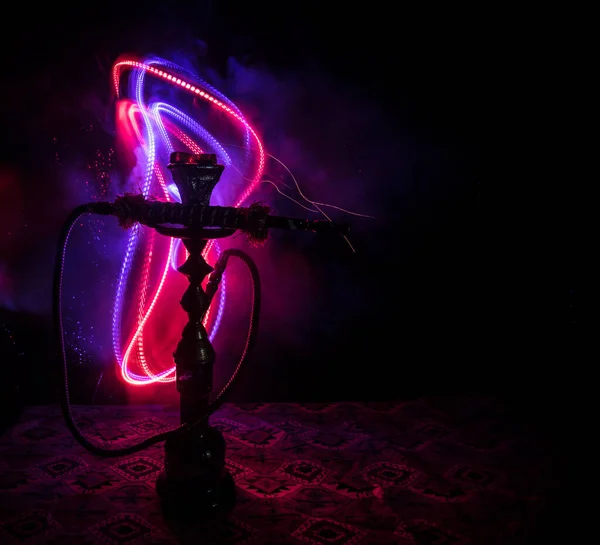 Shisha Concept Hookah Žhavé Uhlí Shisha Mísy Černým Pozadím Stylová — Stock fotografie