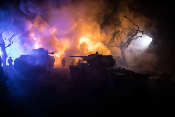 Krigskoncept Militära Silhuetter Slåss Scen Krig Dimma Himmel Bakgrund Världskriget — Stockfoto