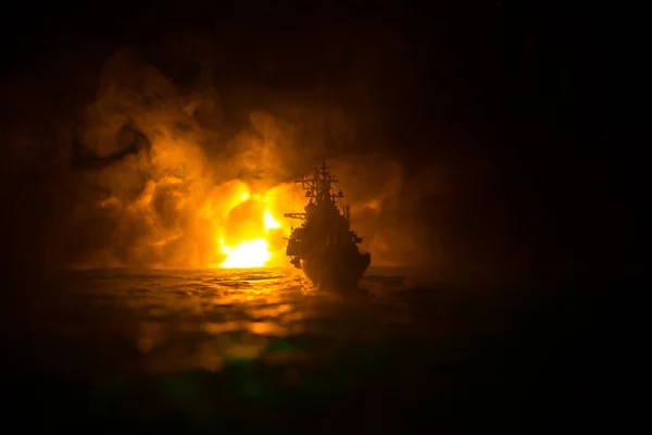 Concepto Guerra Escena Batalla Nocturna Mar Efecto Dramático Nubes Tonificadas — Foto de Stock