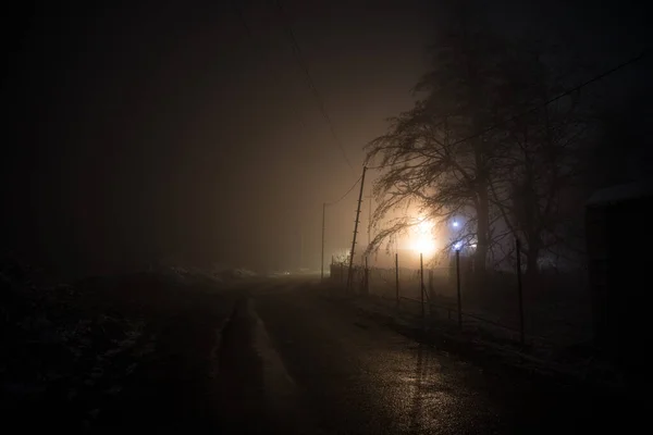 Vieille Maison Avec Fantôme Dans Forêt Nuit Brumeuse Scène Nuit — Photo