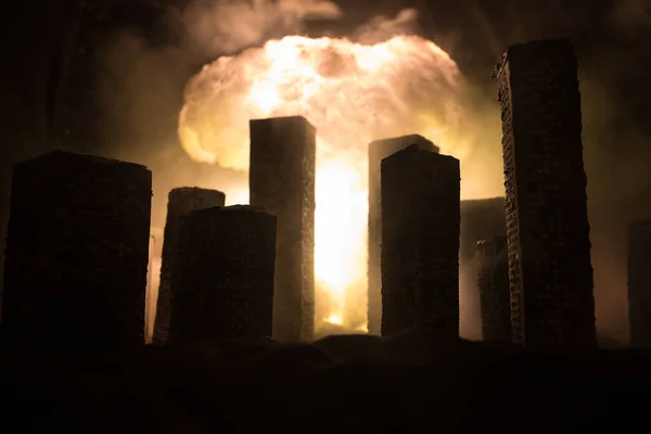 Концепція Апокаліпсису Ядерної Війни Вибух Ядерної Бомби Місті Місто Зруйноване — стокове фото