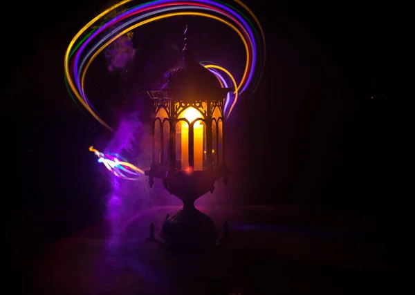 Arabische Lantaarn Met Kaarsen Nachts Voor Islamitische Feestdagen Moslim Heilige — Stockfoto