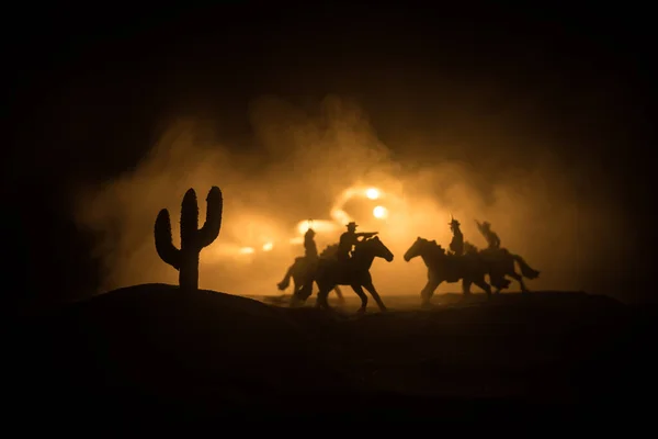 Concetto Occidentale Battaglia Tra Cowboy Notte Duello Fino Alla Morte — Foto Stock