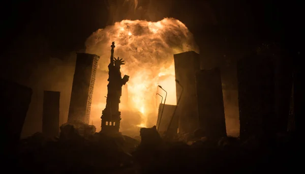Nucleaire Oorlog Concept Explosie Van Kernbom Apocalyptisch Uitzicht Stad Bombardementen — Stockfoto